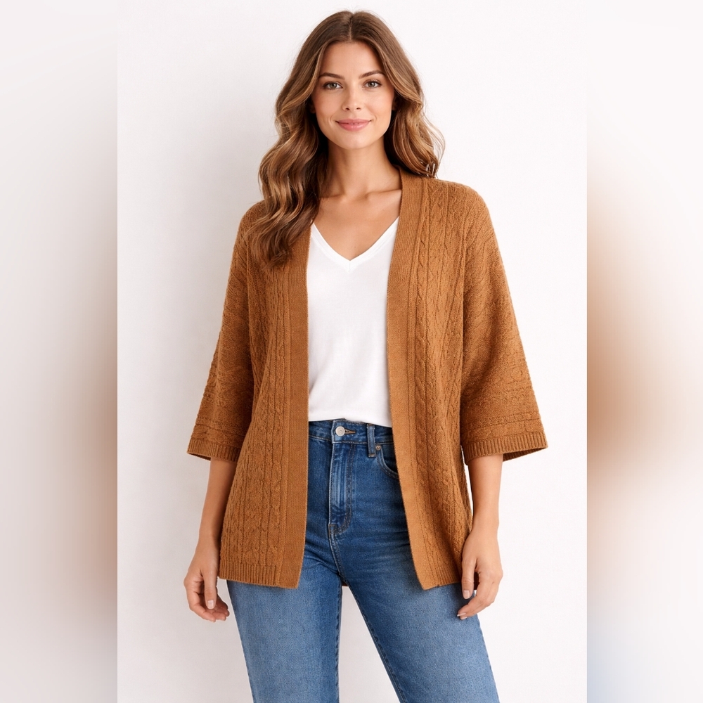 JJill Cardigan Minimalist Sweater Golden Mustard Color Large Petite